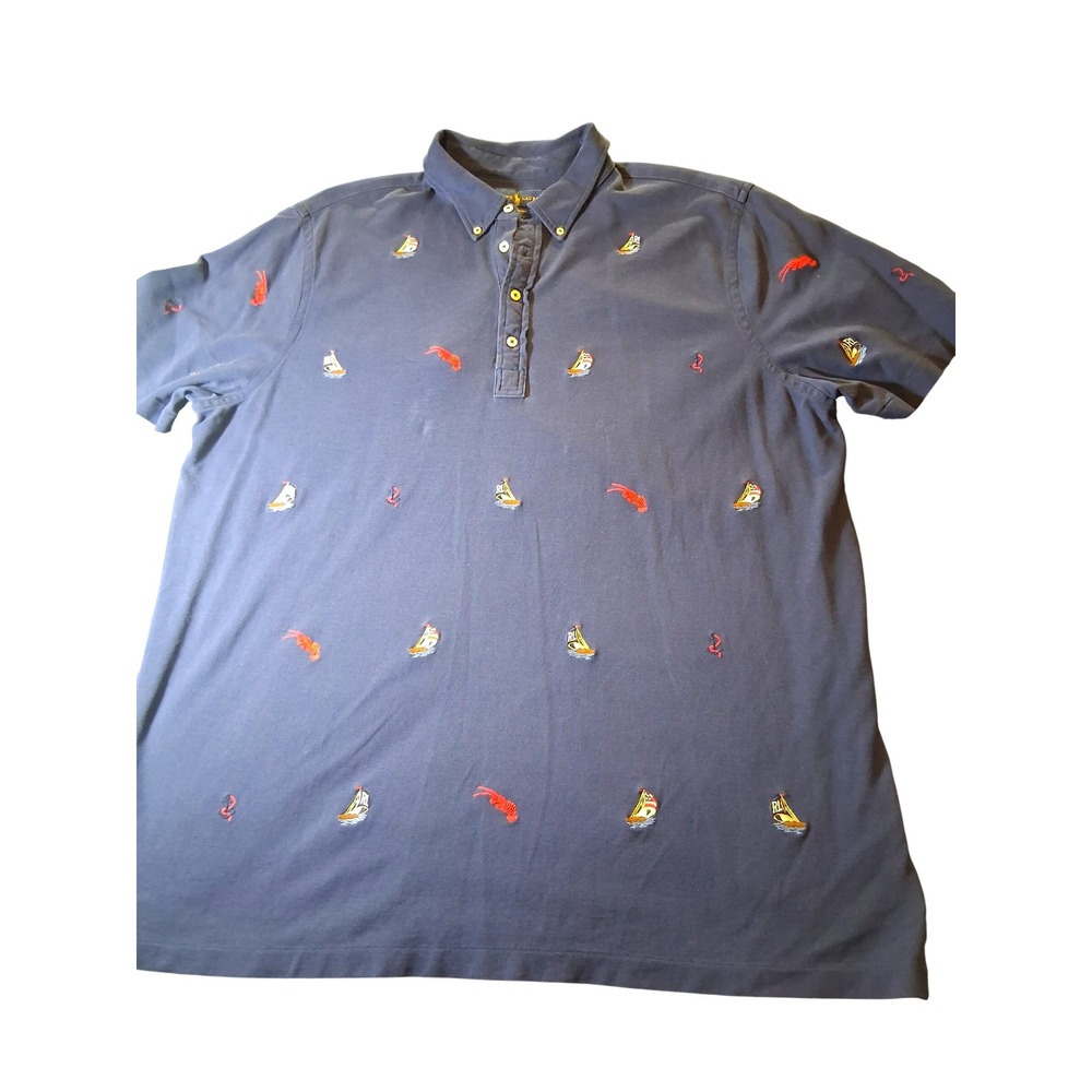 Polo Ralph Lauren Mens XXL Navy Oxford Polo Sailboat Lobster Embroidered Shirt